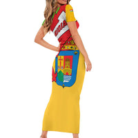 La Rioja Flag Short Sleeve Bodycon Dress Autonomous Community of Spain - Wonder Print Shop