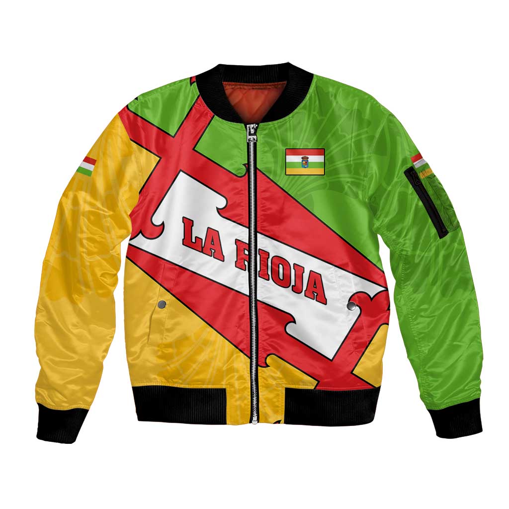 La Rioja Flag Sleeve Zip Bomber Jacket Autonomous Community of Spain - Wonder Print Shop