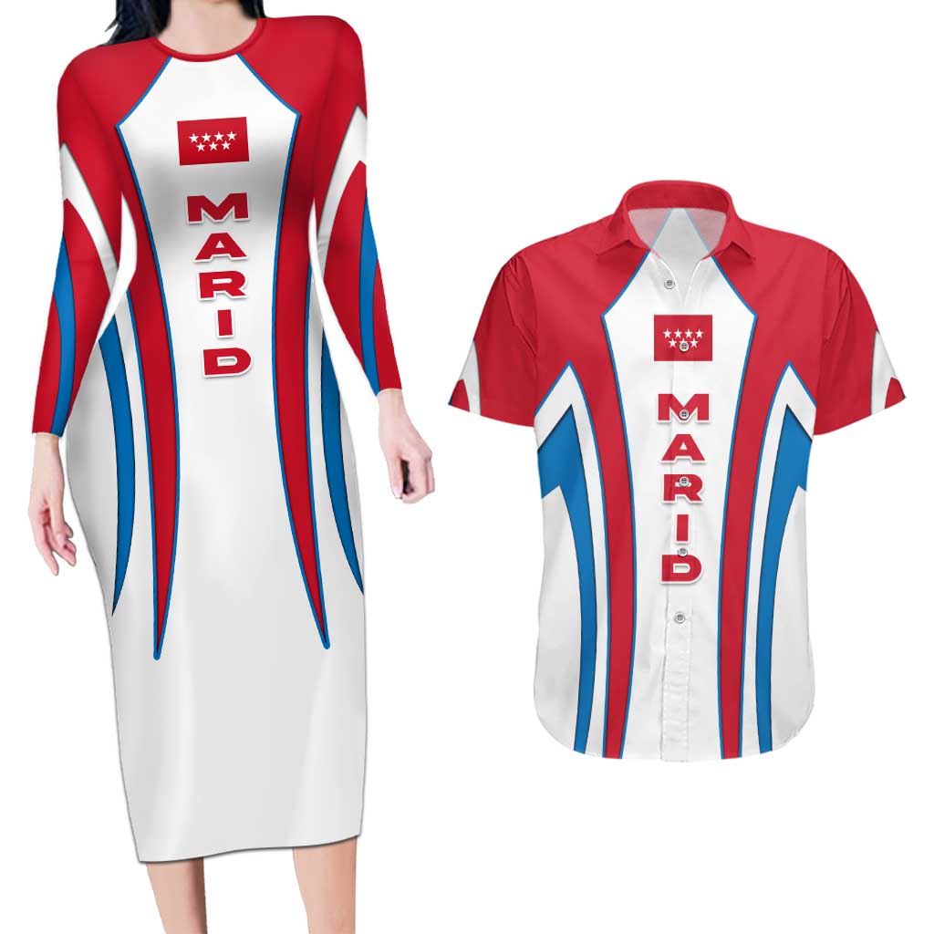 Madrid Flag Couples Matching Long Sleeve Bodycon Dress and Hawaiian Shirt Autonomous Community of Spain - Wonder Print Shop