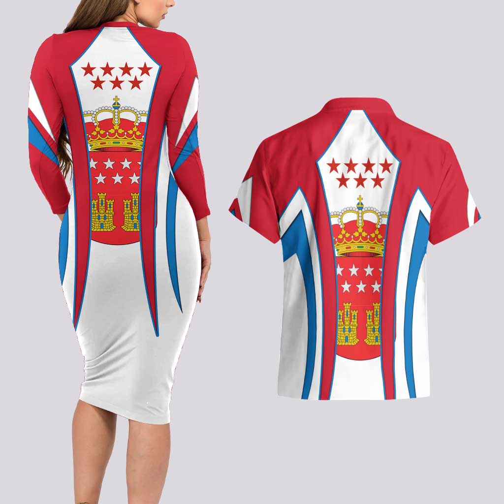 Madrid Flag Couples Matching Long Sleeve Bodycon Dress and Hawaiian Shirt Autonomous Community of Spain - Wonder Print Shop