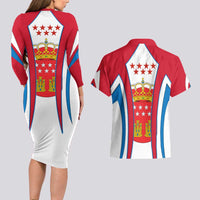 Madrid Flag Couples Matching Long Sleeve Bodycon Dress and Hawaiian Shirt Autonomous Community of Spain - Wonder Print Shop