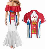Madrid Flag Couples Matching Mermaid Dress and Hawaiian Shirt Autonomous Community of Spain - Wonder Print Shop