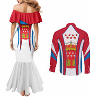 Madrid Flag Couples Matching Mermaid Dress and Long Sleeve Button Shirt Autonomous Community of Spain - Wonder Print Shop