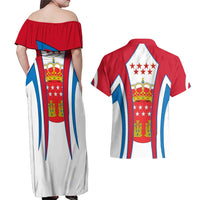 Madrid Flag Couples Matching Off Shoulder Maxi Dress and Hawaiian Shirt Autonomous Community of Spain - Wonder Print Shop