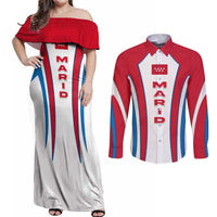 Madrid Flag Couples Matching Off Shoulder Maxi Dress and Long Sleeve Button Shirt Autonomous Community of Spain - Wonder Print Shop