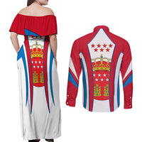 Madrid Flag Couples Matching Off Shoulder Maxi Dress and Long Sleeve Button Shirt Autonomous Community of Spain - Wonder Print Shop