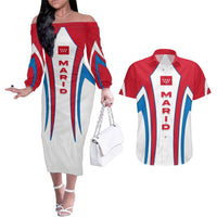 Madrid Flag Couples Matching Off The Shoulder Long Sleeve Dress and Hawaiian Shirt Autonomous Community of Spain - Wonder Print Shop