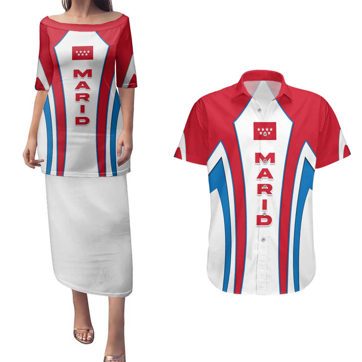 Madrid Flag Couples Matching Puletasi and Hawaiian Shirt Autonomous Community of Spain - Wonder Print Shop