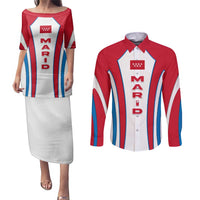 Madrid Flag Couples Matching Puletasi and Long Sleeve Button Shirt Autonomous Community of Spain - Wonder Print Shop