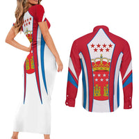 Madrid Flag Couples Matching Short Sleeve Bodycon Dress and Long Sleeve Button Shirt Autonomous Community of Spain - Wonder Print Shop