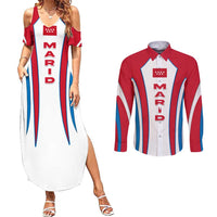Madrid Flag Couples Matching Summer Maxi Dress and Long Sleeve Button Shirt Autonomous Community of Spain - Wonder Print Shop