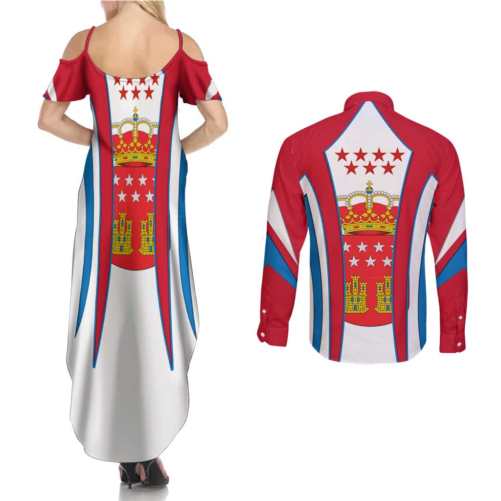 Madrid Flag Couples Matching Summer Maxi Dress and Long Sleeve Button Shirt Autonomous Community of Spain - Wonder Print Shop