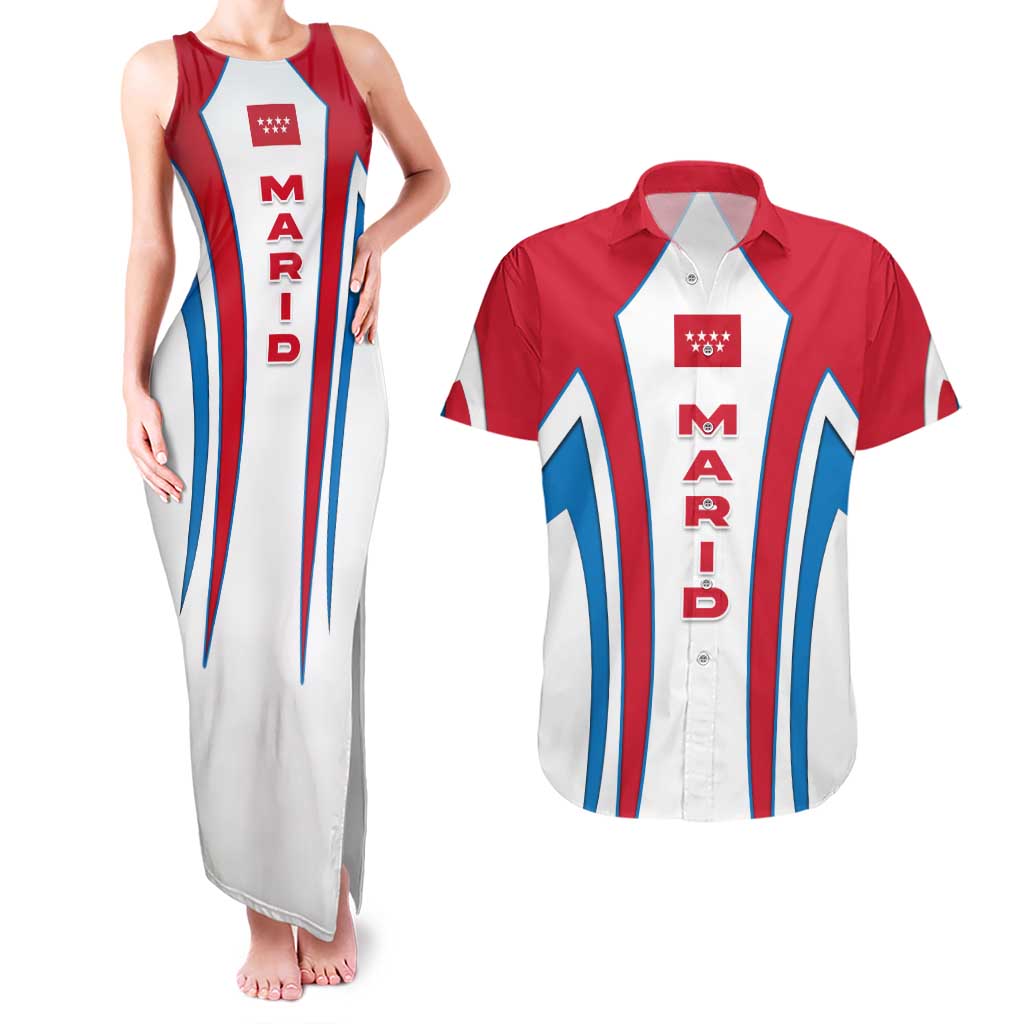 Madrid Flag Couples Matching Tank Maxi Dress and Hawaiian Shirt Autonomous Community of Spain - Wonder Print Shop