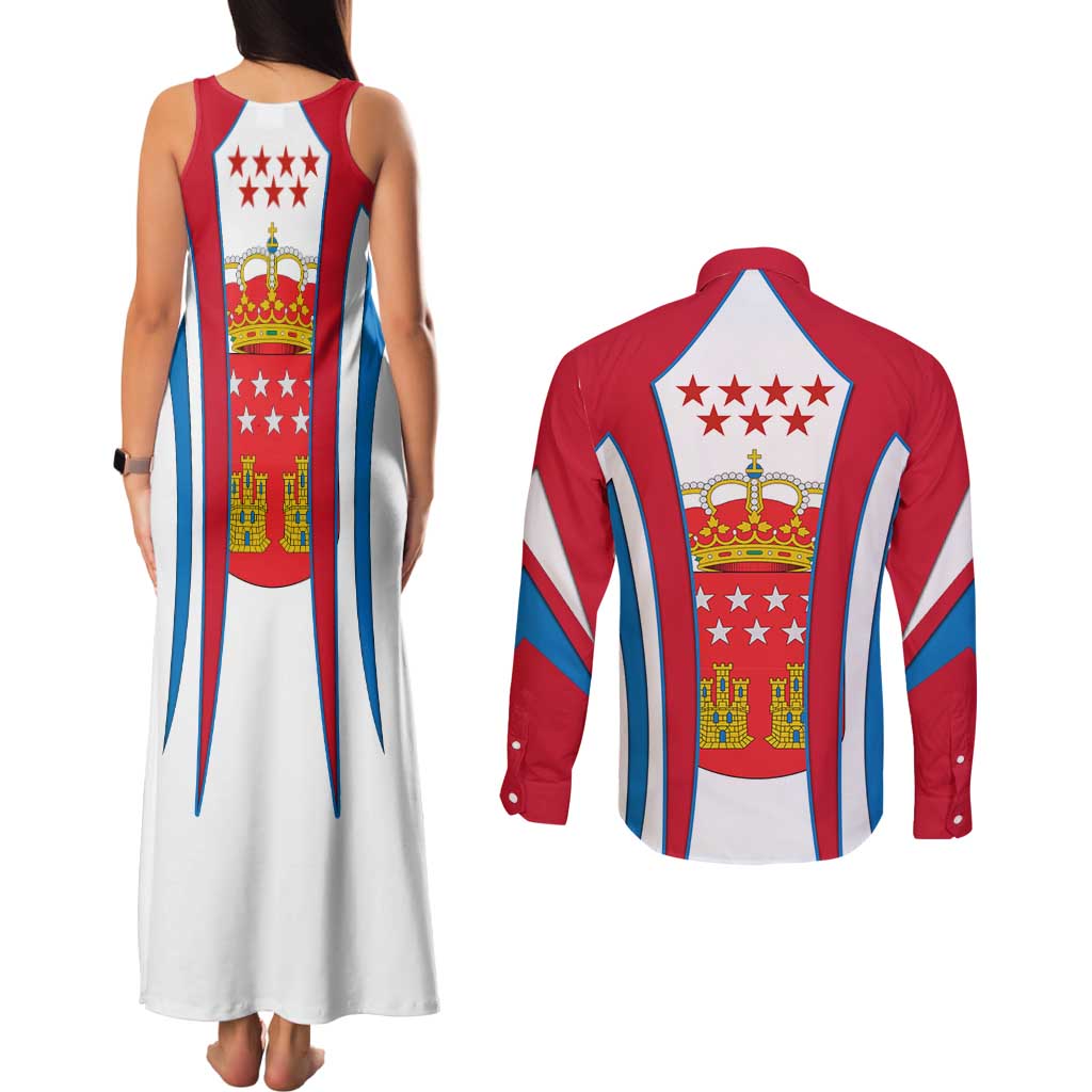 Madrid Flag Couples Matching Tank Maxi Dress and Long Sleeve Button Shirt Autonomous Community of Spain - Wonder Print Shop