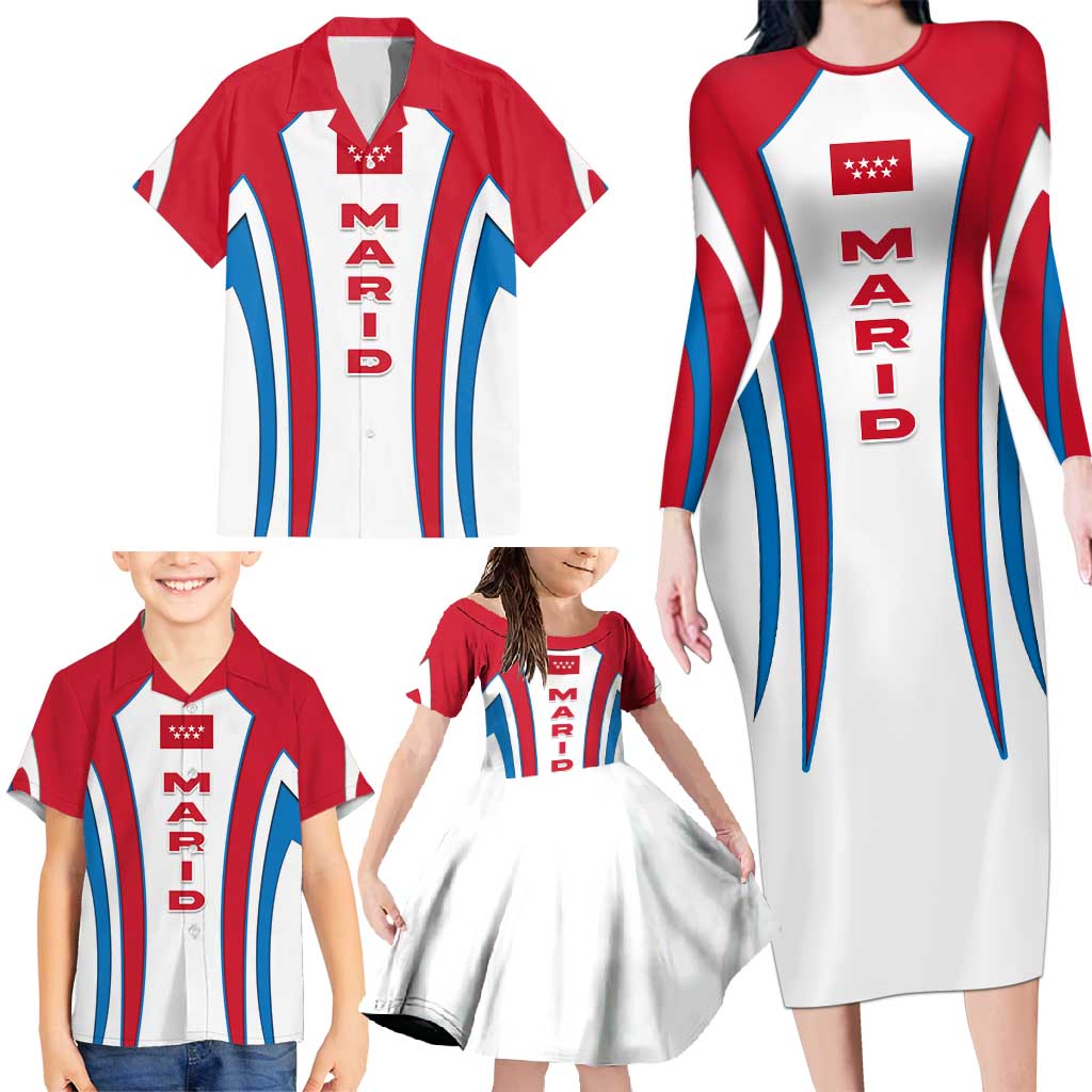 Madrid Flag Family Matching Long Sleeve Bodycon Dress and Hawaiian Shirt Autonomous Community of Spain - Wonder Print Shop