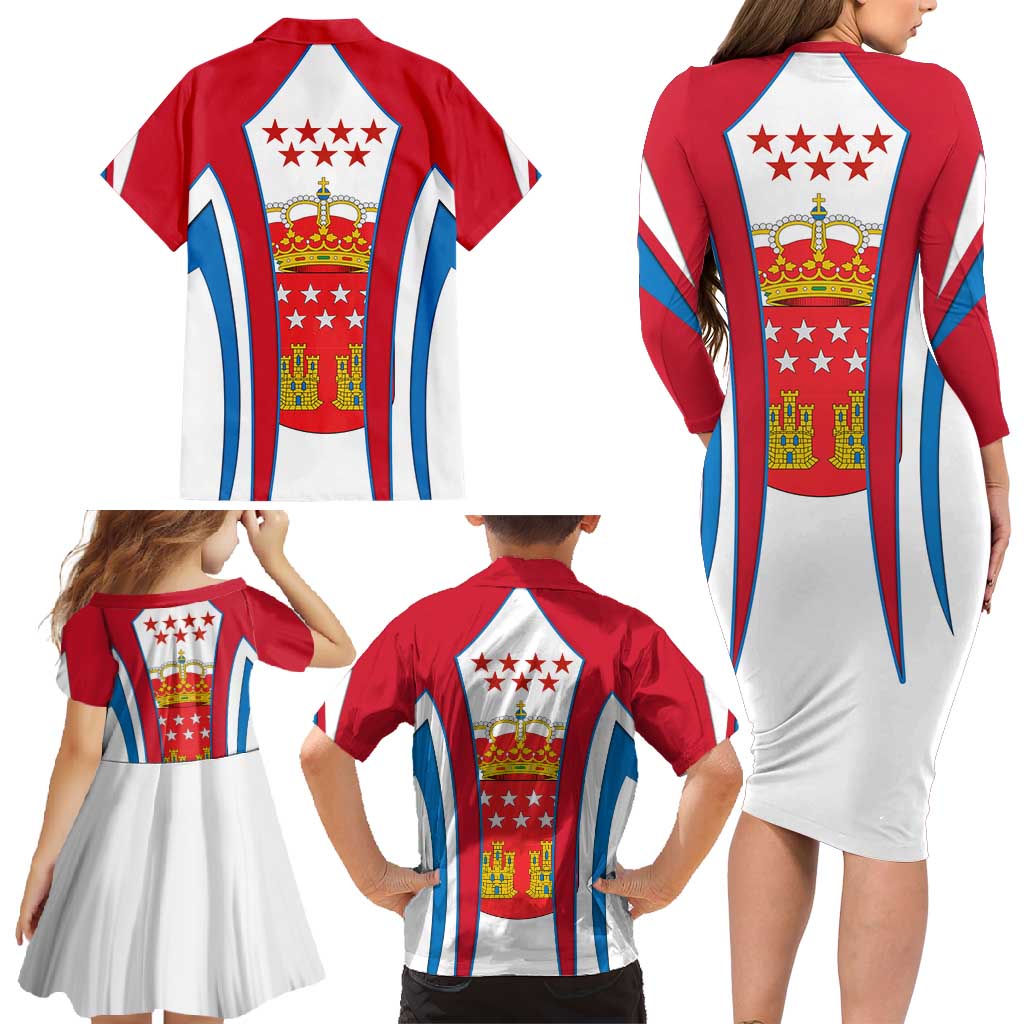 Madrid Flag Family Matching Long Sleeve Bodycon Dress and Hawaiian Shirt Autonomous Community of Spain - Wonder Print Shop