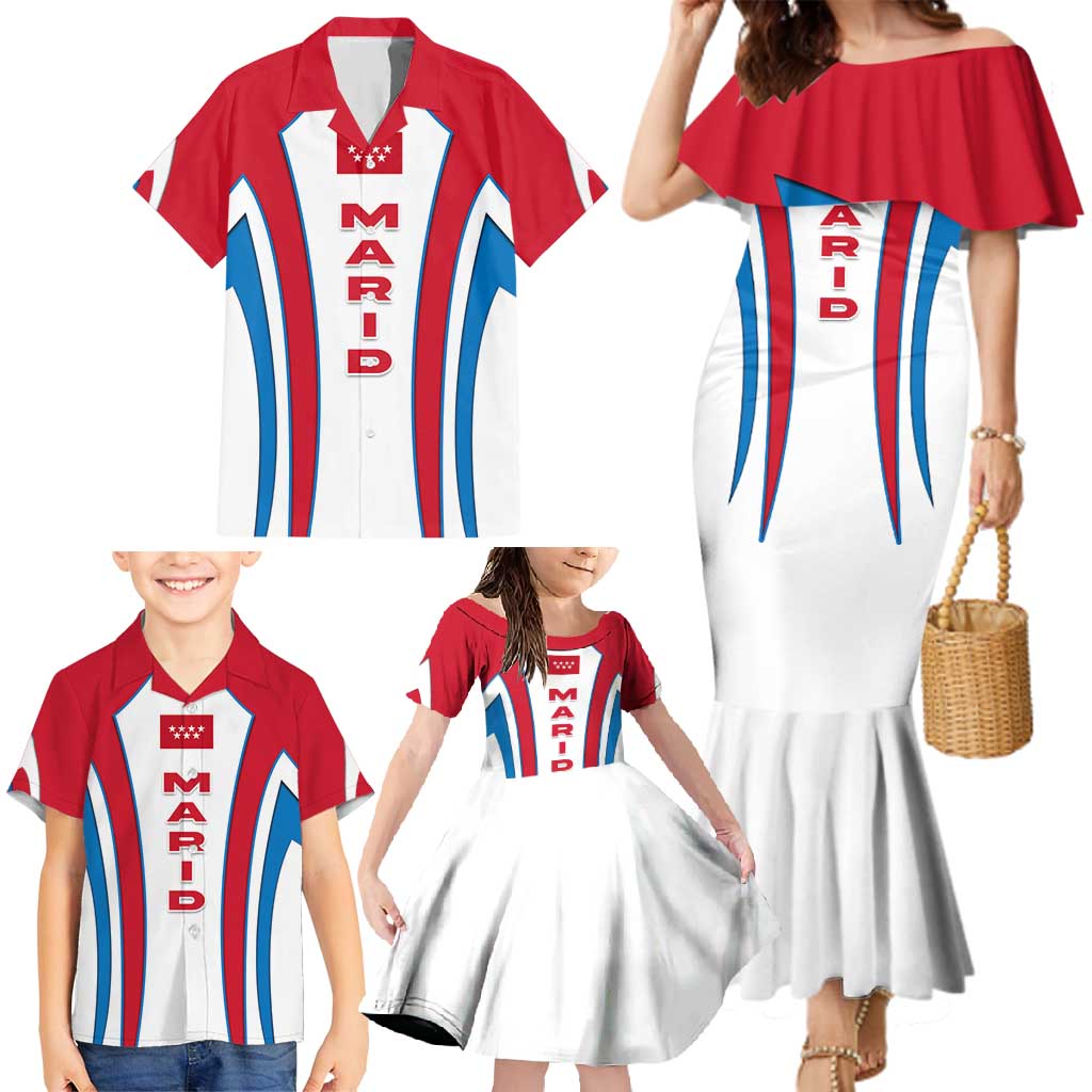 Madrid Flag Family Matching Mermaid Dress and Hawaiian Shirt Autonomous Community of Spain - Wonder Print Shop