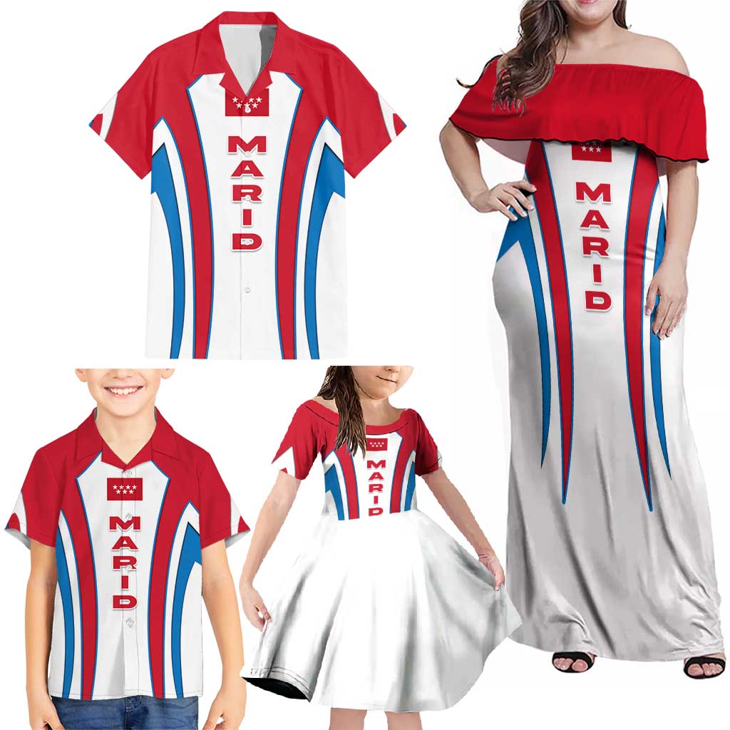 Madrid Flag Family Matching Off Shoulder Maxi Dress and Hawaiian Shirt Autonomous Community of Spain - Wonder Print Shop