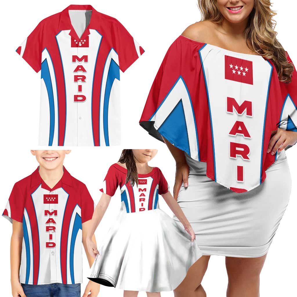 Madrid Flag Family Matching Off Shoulder Short Dress and Hawaiian Shirt Autonomous Community of Spain - Wonder Print Shop