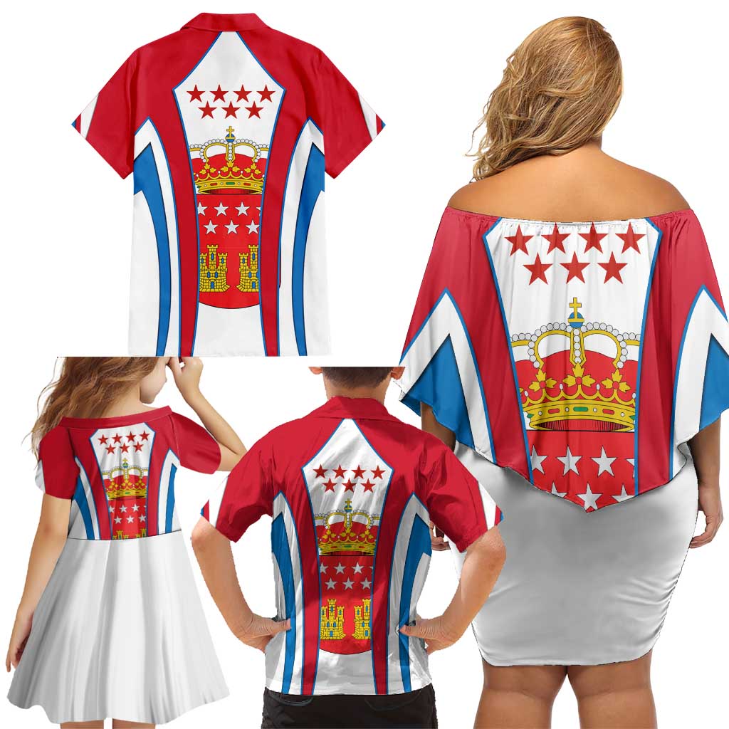 Madrid Flag Family Matching Off Shoulder Short Dress and Hawaiian Shirt Autonomous Community of Spain - Wonder Print Shop