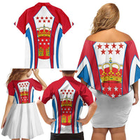 Madrid Flag Family Matching Off Shoulder Short Dress and Hawaiian Shirt Autonomous Community of Spain - Wonder Print Shop