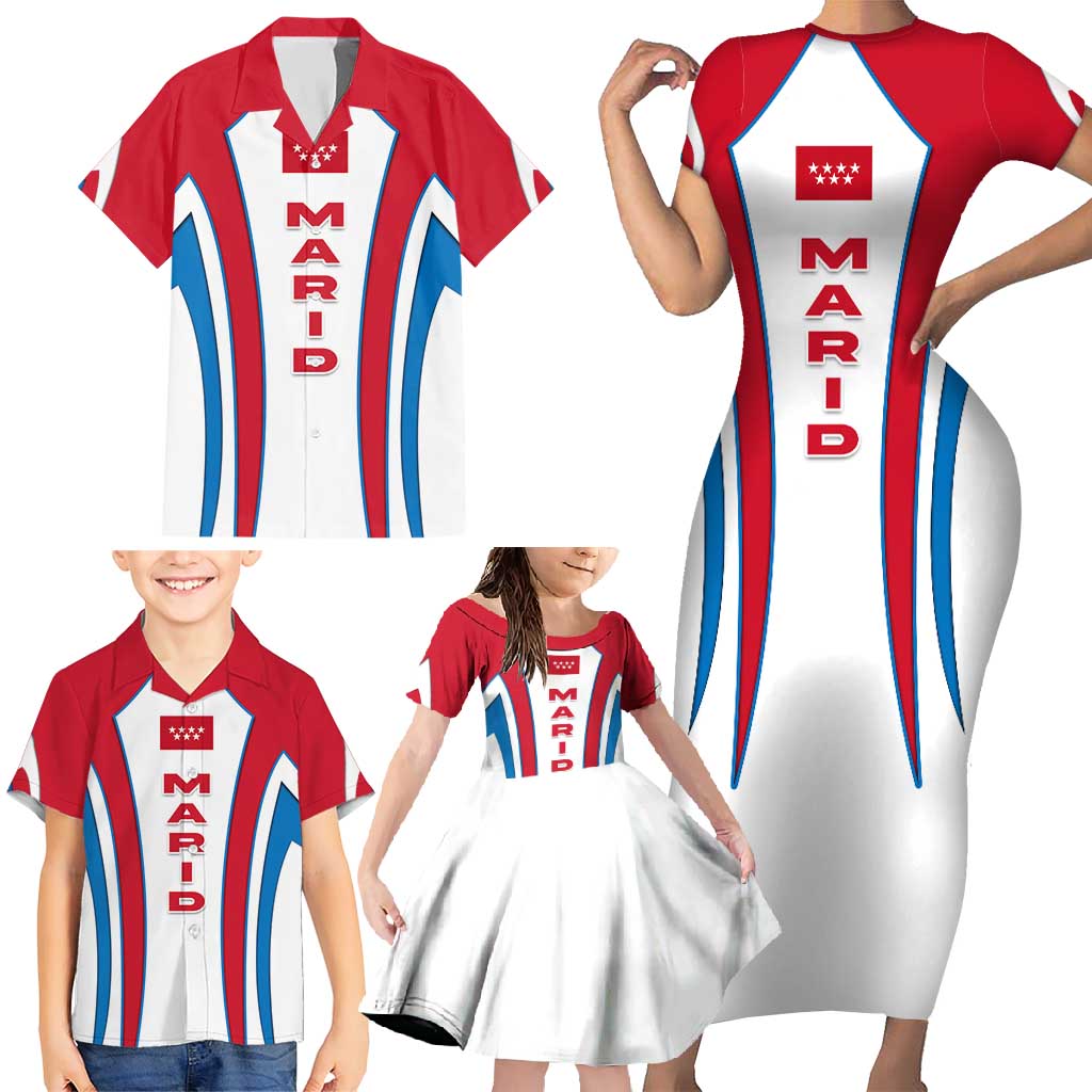 Madrid Flag Family Matching Short Sleeve Bodycon Dress and Hawaiian Shirt Autonomous Community of Spain - Wonder Print Shop