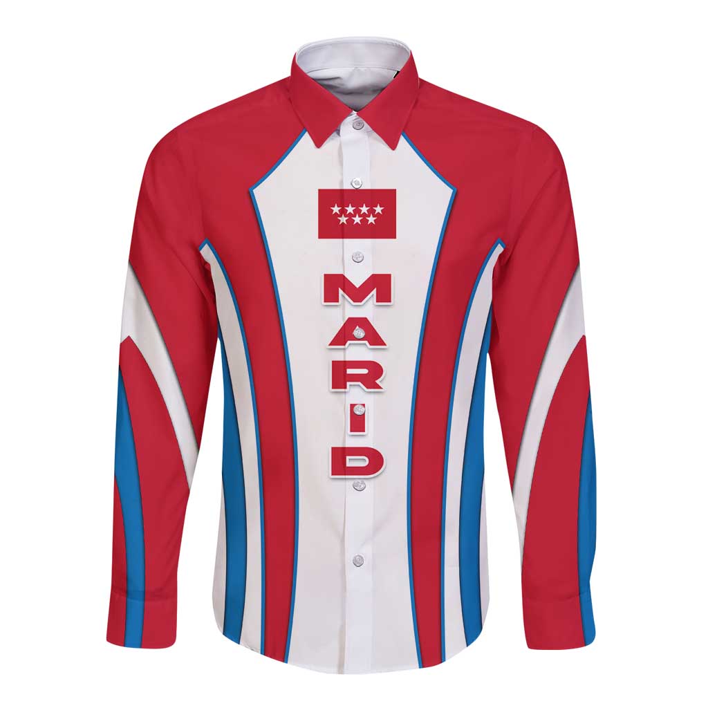 Madrid Flag Long Sleeve Button Shirt Autonomous Community of Spain - Wonder Print Shop
