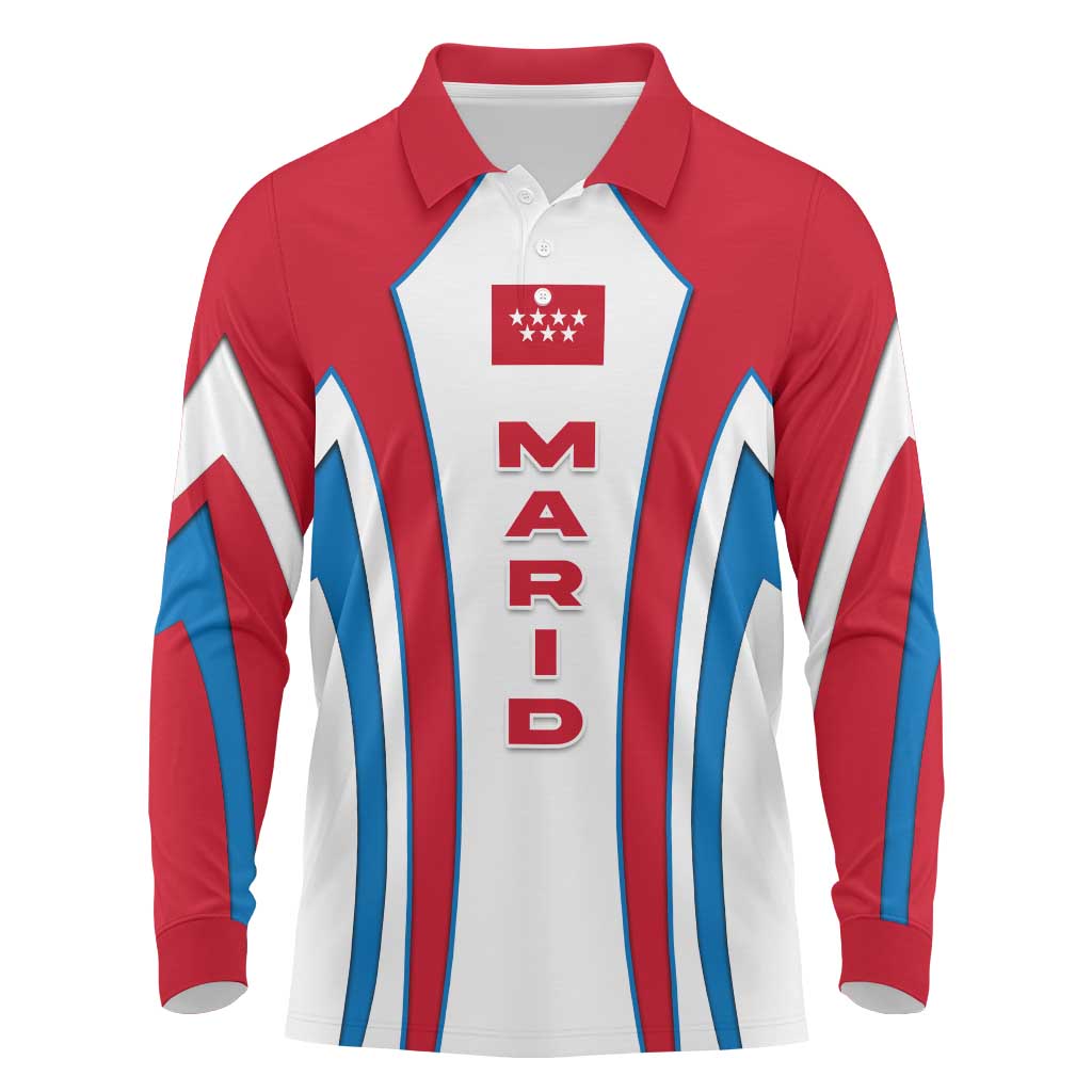 Madrid Flag Long Sleeve Polo Shirt Autonomous Community of Spain - Wonder Print Shop