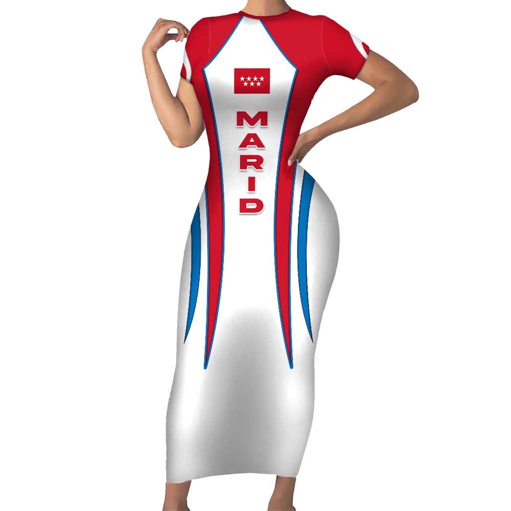 Madrid Flag Short Sleeve Bodycon Dress Autonomous Community of Spain - Wonder Print Shop