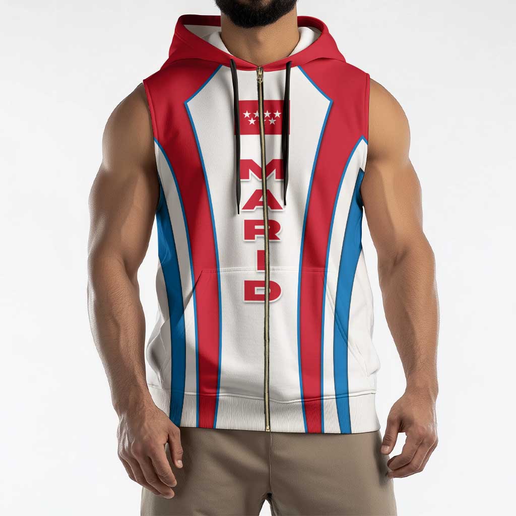 Madrid Flag Sleeveless Zip Hoodie Autonomous Community of Spain - Wonder Print Shop