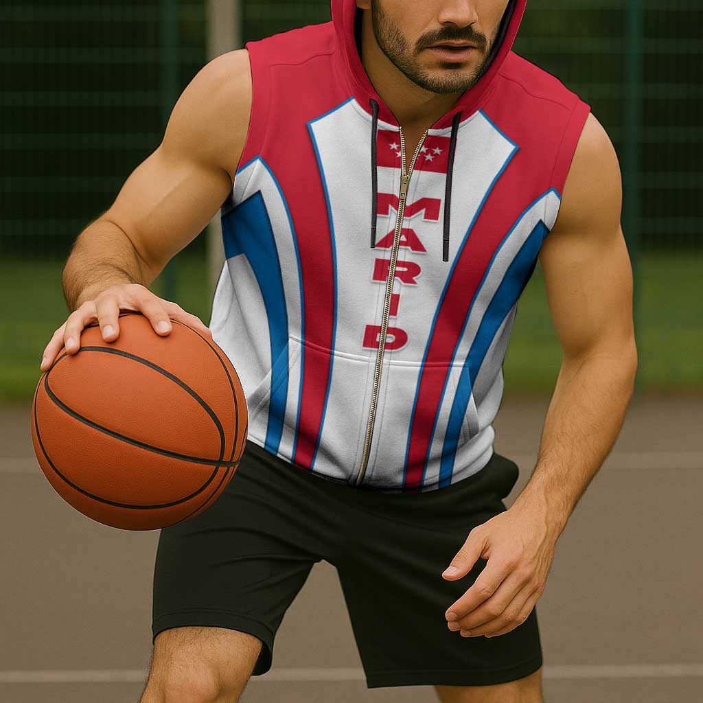 Madrid Flag Sleeveless Zip Hoodie Autonomous Community of Spain - Wonder Print Shop