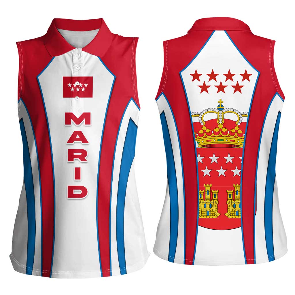 Madrid Flag Women Sleeveless Polo Shirt Autonomous Community of Spain - Wonder Print Shop