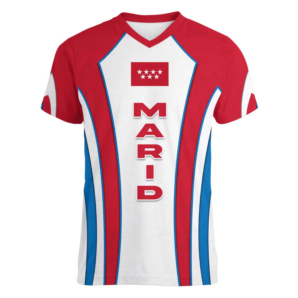 Madrid Flag Women V-Neck T-Shirt Autonomous Community of Spain - Wonder Print Shop