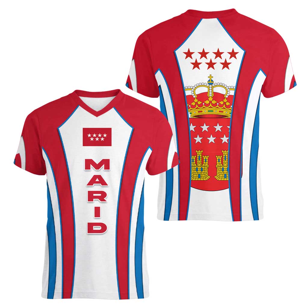 Madrid Flag Women V-Neck T-Shirt Autonomous Community of Spain - Wonder Print Shop