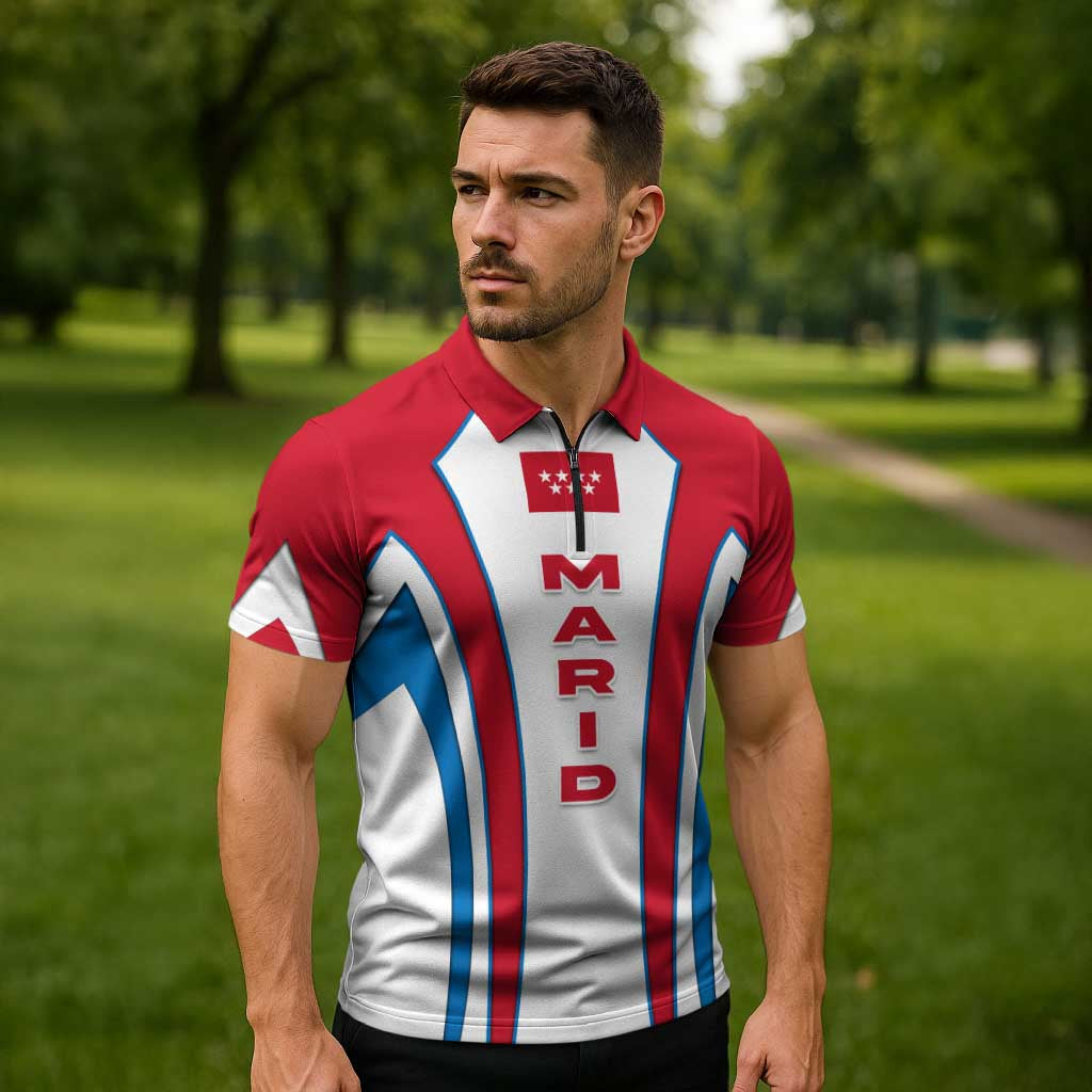 Madrid Flag Zipper Polo Shirt Autonomous Community of Spain - Wonder Print Shop