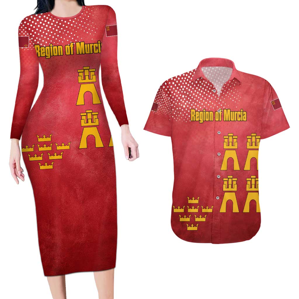 Region of Murcia Flag Couples Matching Long Sleeve Bodycon Dress and Hawaiian Shirt Autonomous Community of Spain - Wonder Print Shop