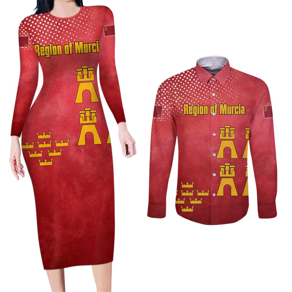 Region of Murcia Flag Couples Matching Long Sleeve Bodycon Dress and Long Sleeve Button Shirt Autonomous Community of Spain - Wonder Print Shop