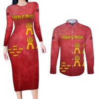 Region of Murcia Flag Couples Matching Long Sleeve Bodycon Dress and Long Sleeve Button Shirt Autonomous Community of Spain - Wonder Print Shop