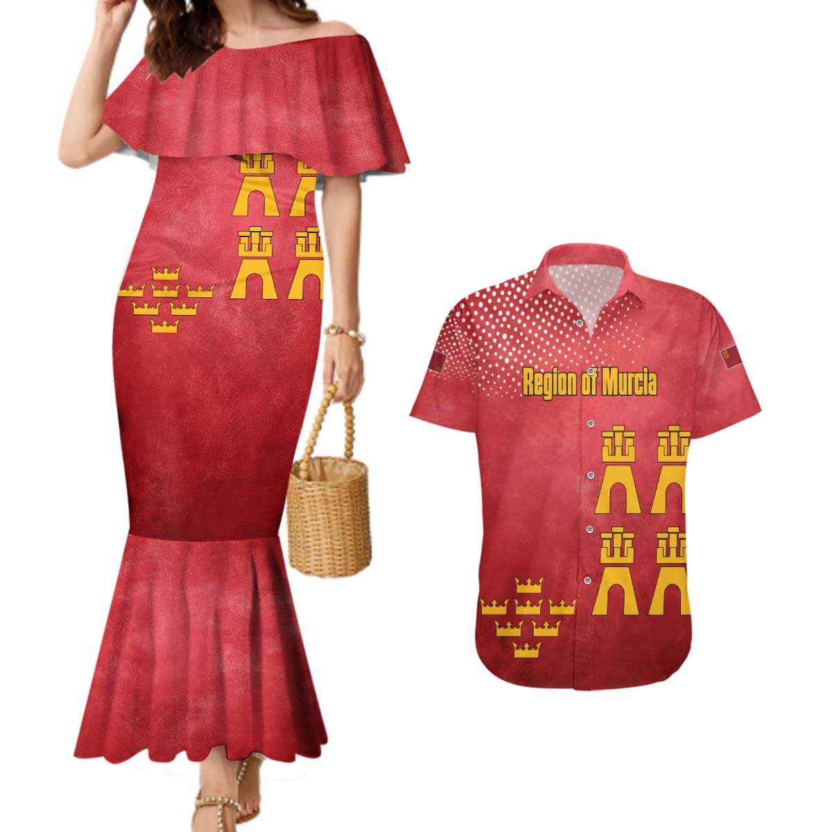 Region of Murcia Flag Couples Matching Mermaid Dress and Hawaiian Shirt Autonomous Community of Spain - Wonder Print Shop