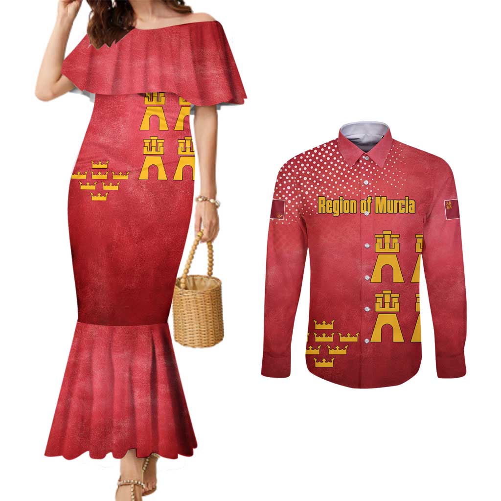 Region of Murcia Flag Couples Matching Mermaid Dress and Long Sleeve Button Shirt Autonomous Community of Spain - Wonder Print Shop