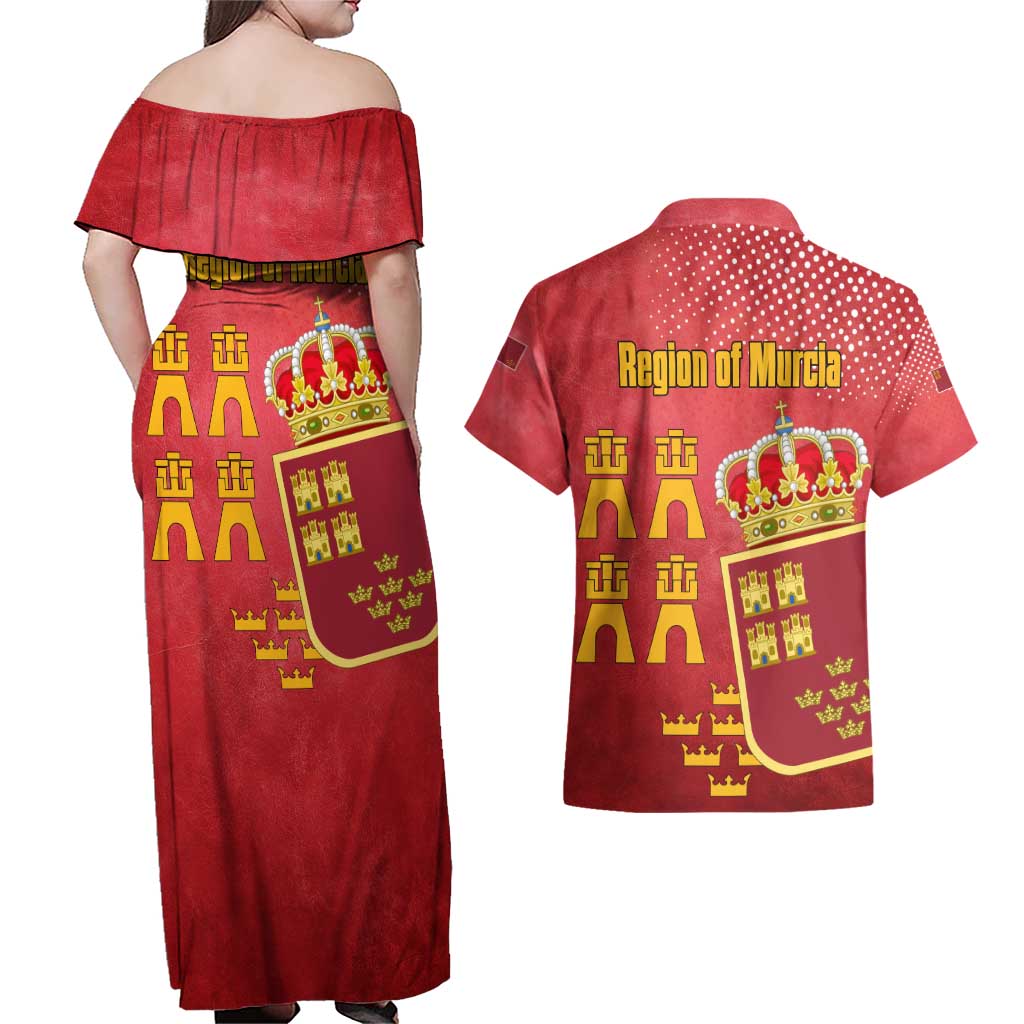 Region of Murcia Flag Couples Matching Off Shoulder Maxi Dress and Hawaiian Shirt Autonomous Community of Spain - Wonder Print Shop