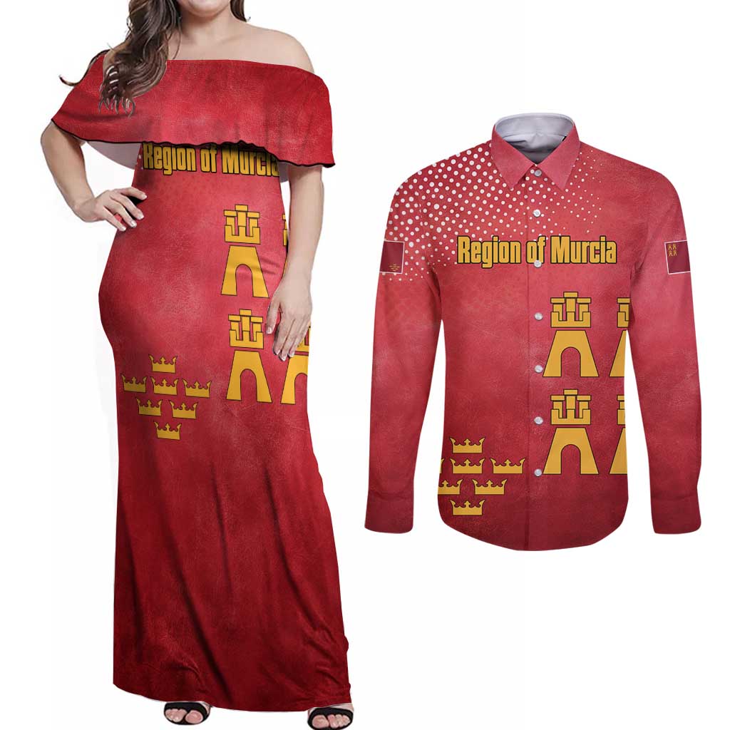 Region of Murcia Flag Couples Matching Off Shoulder Maxi Dress and Long Sleeve Button Shirt Autonomous Community of Spain - Wonder Print Shop