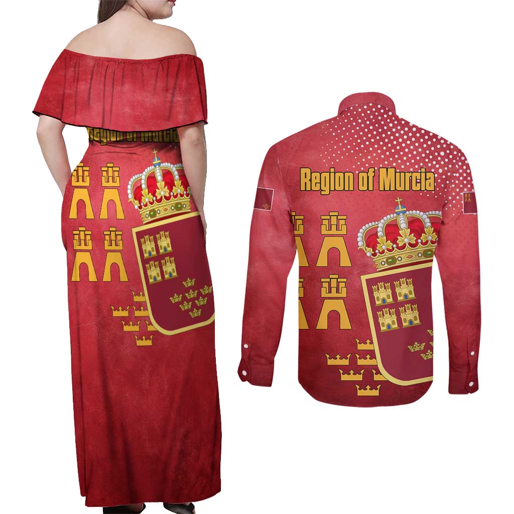 Region of Murcia Flag Couples Matching Off Shoulder Maxi Dress and Long Sleeve Button Shirt Autonomous Community of Spain - Wonder Print Shop