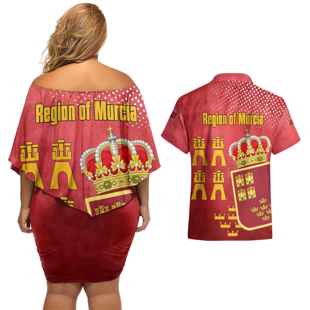 Region of Murcia Flag Couples Matching Off Shoulder Short Dress and Hawaiian Shirt Autonomous Community of Spain - Wonder Print Shop
