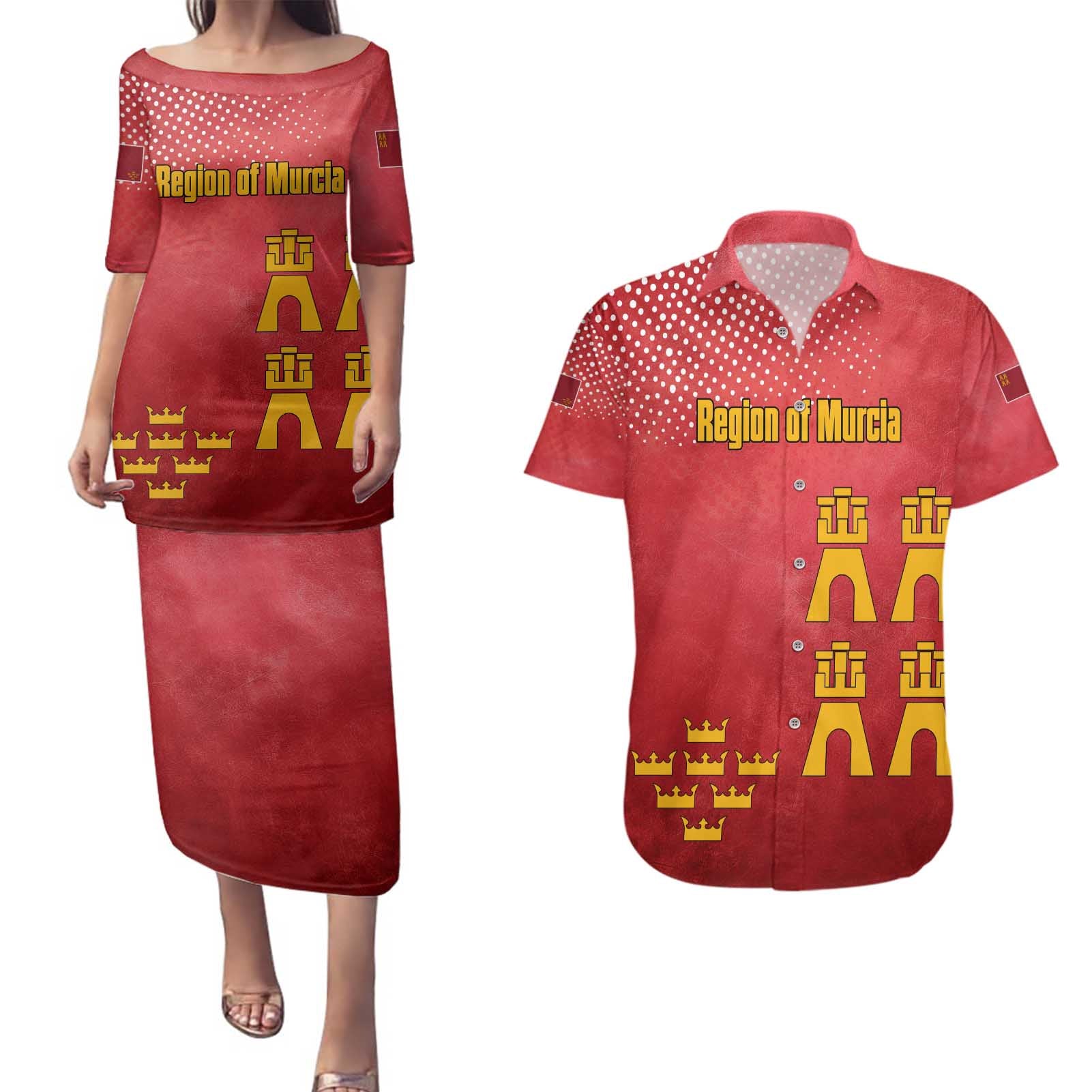 Region of Murcia Flag Couples Matching Puletasi and Hawaiian Shirt Autonomous Community of Spain - Wonder Print Shop