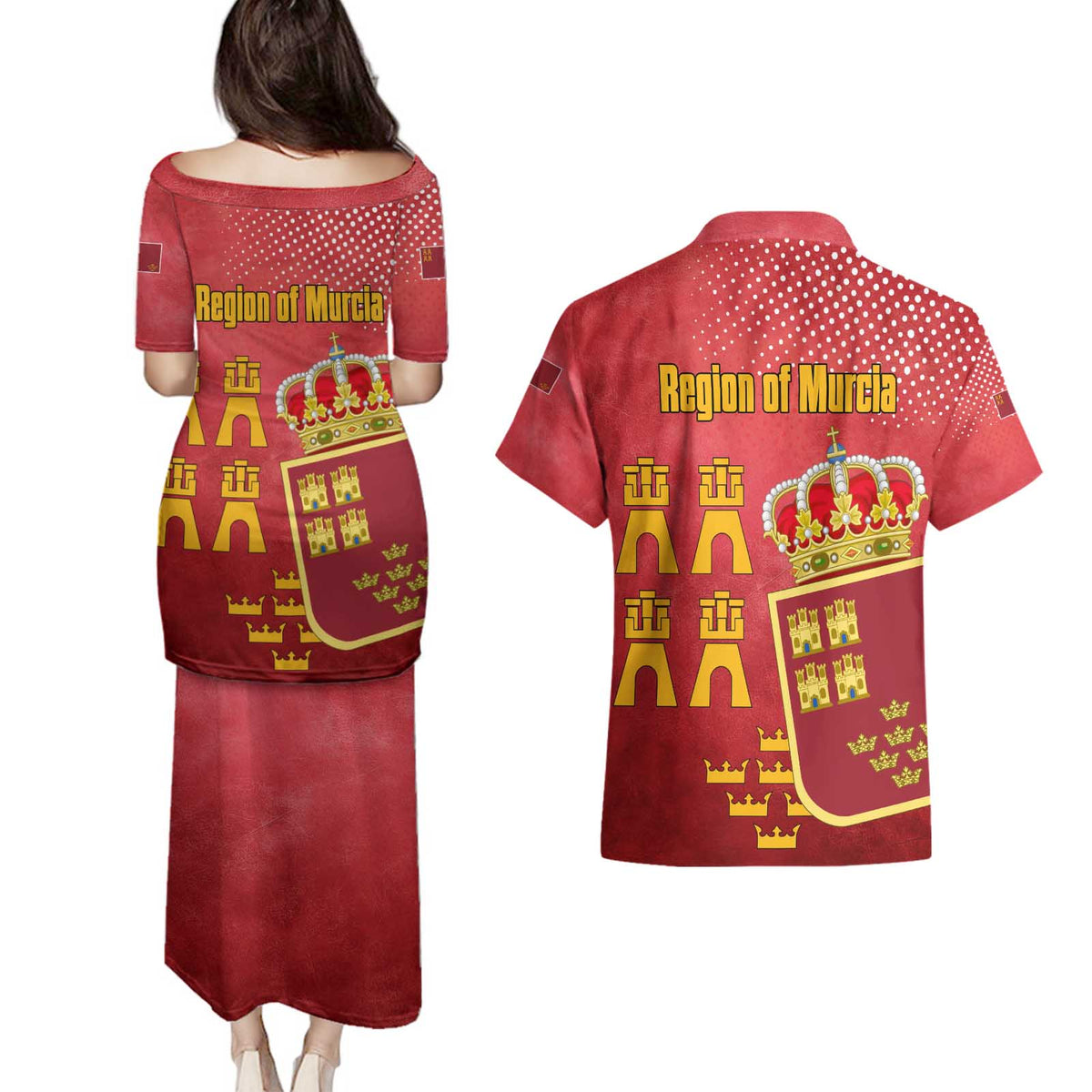 Region of Murcia Flag Couples Matching Puletasi and Hawaiian Shirt Autonomous Community of Spain - Wonder Print Shop