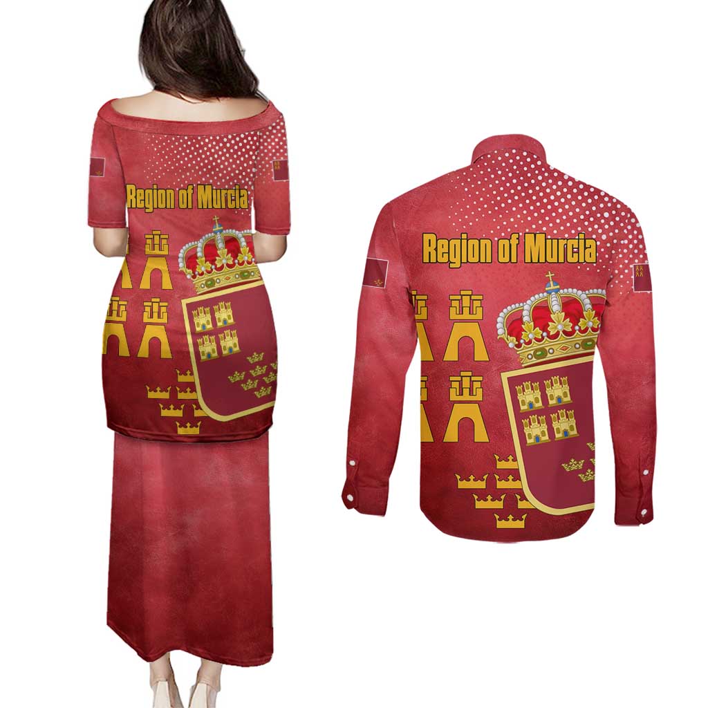 Region of Murcia Flag Couples Matching Puletasi and Long Sleeve Button Shirt Autonomous Community of Spain - Wonder Print Shop