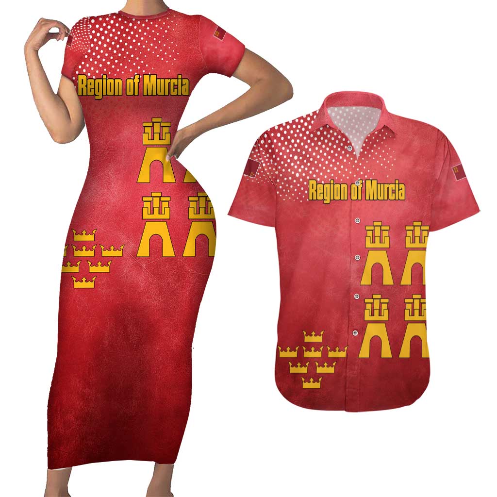 Region of Murcia Flag Couples Matching Short Sleeve Bodycon Dress and Hawaiian Shirt Autonomous Community of Spain - Wonder Print Shop