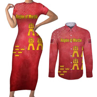 Region of Murcia Flag Couples Matching Short Sleeve Bodycon Dress and Long Sleeve Button Shirt Autonomous Community of Spain - Wonder Print Shop