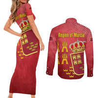 Region of Murcia Flag Couples Matching Short Sleeve Bodycon Dress and Long Sleeve Button Shirt Autonomous Community of Spain - Wonder Print Shop